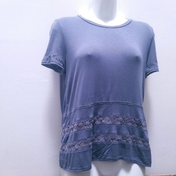 Wilfred Reve Short Sleeve Crochet Hem Top – Grey, S - Picture 2 of 6